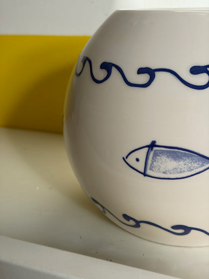 VASE VINTAGE ROND | POISSONS & VAGUES BLEUES 🌊