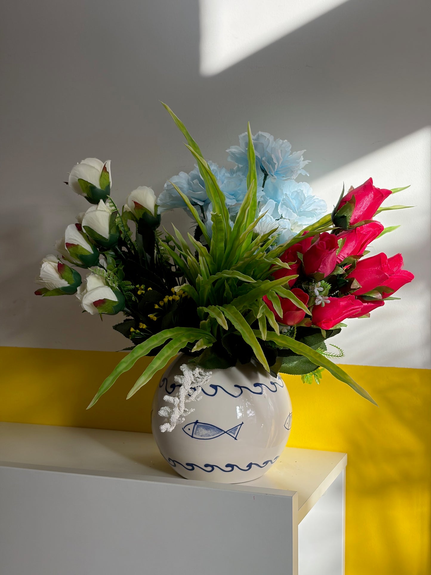 VASE VINTAGE ROND | POISSONS & VAGUES BLEUES 🌊
