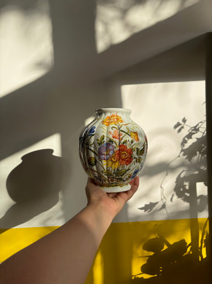 VASE VINTAGE FLEURI | BOUQUET CHAMPÊTRE PEINT MAIN