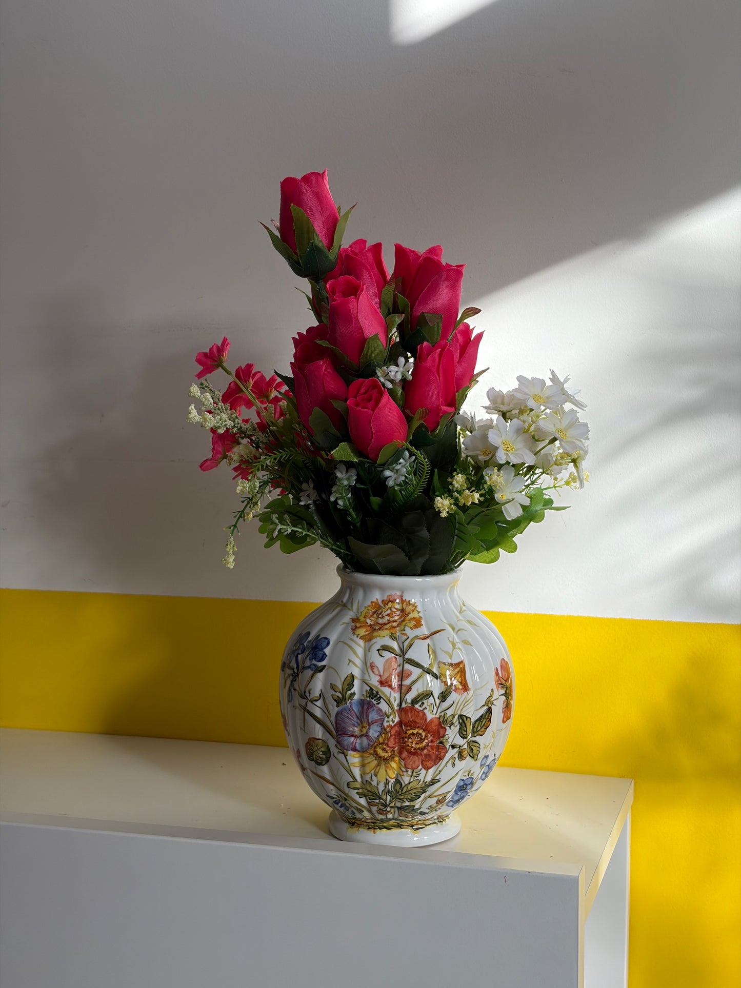 VASE VINTAGE FLEURI | BOUQUET CHAMPÊTRE PEINT MAIN