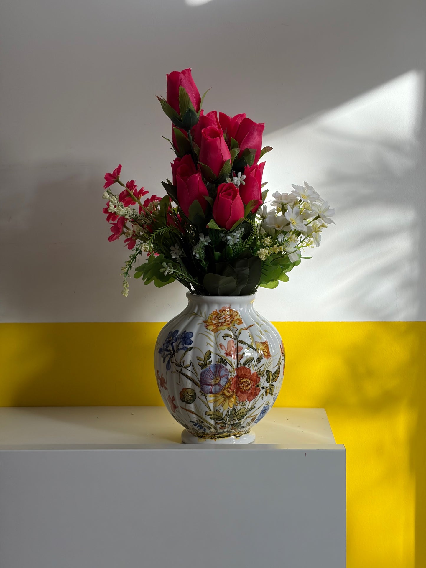 VASE VINTAGE FLEURI | BOUQUET CHAMPÊTRE PEINT MAIN