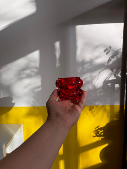 COUPELLE VINTAGE EN VERRE ROUGE SCULPTÉ ❤️🕯️