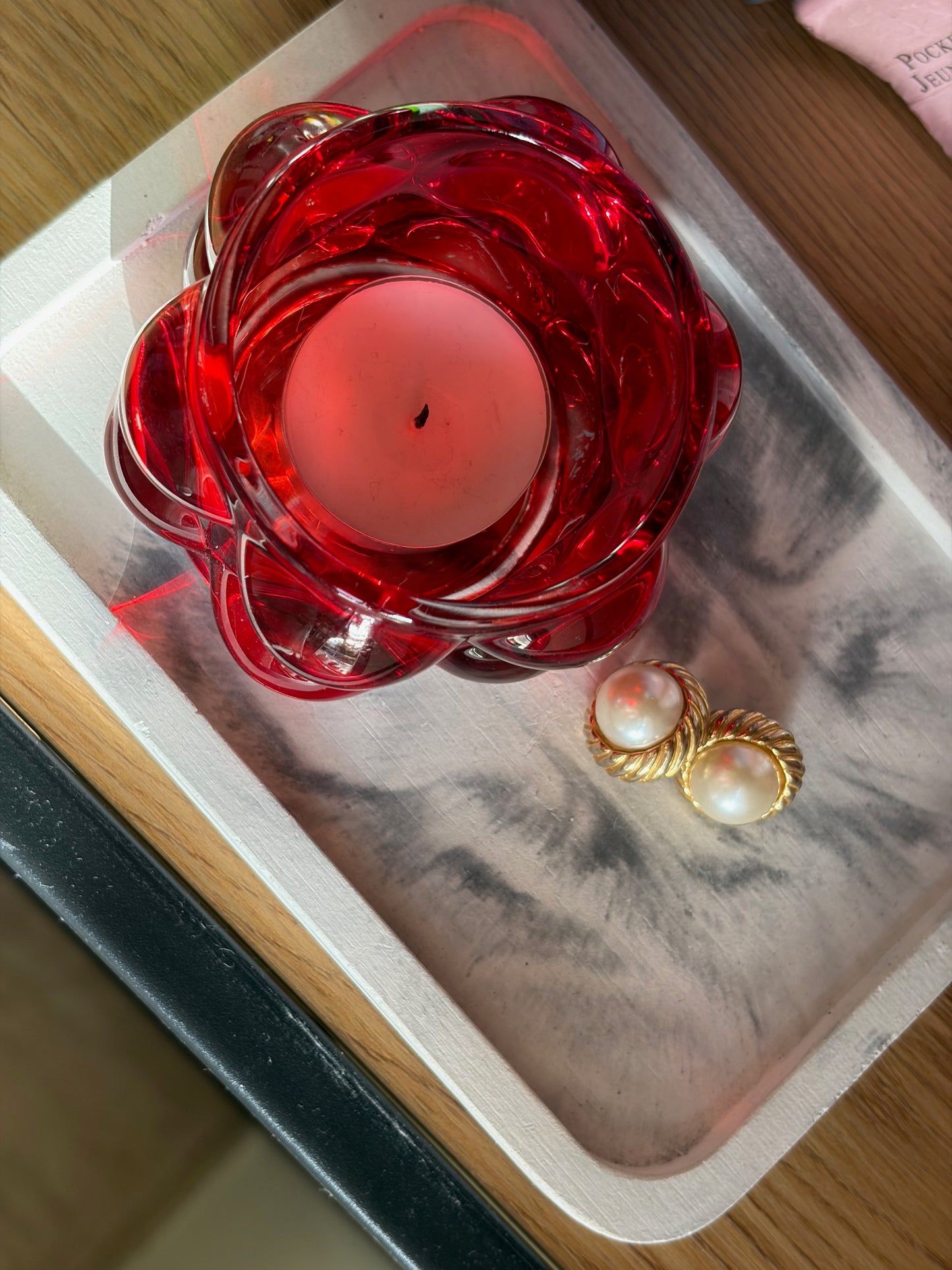 COUPELLE VINTAGE EN VERRE ROUGE SCULPTÉ ❤️🕯️