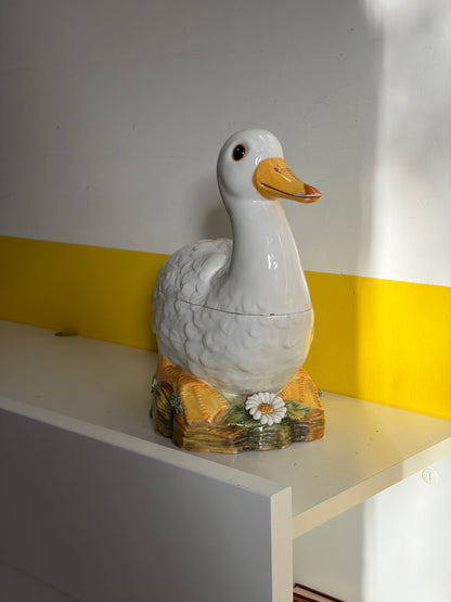 OIE VINTAGE EN CÉRAMIQUE | SOUPIÈRE FLEURIE