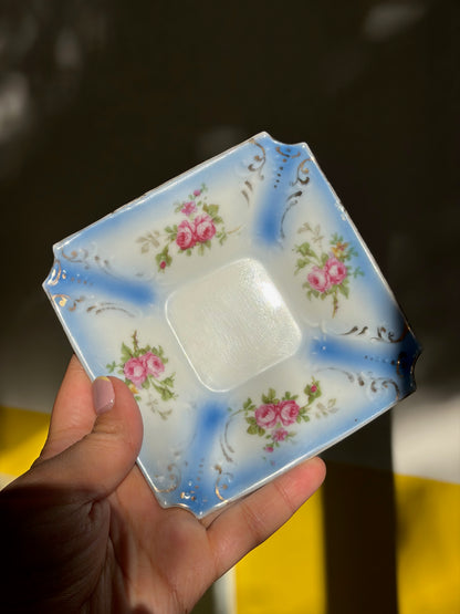 VIDE-POCHE PORCELAINE ROSES | BLEU & OR
