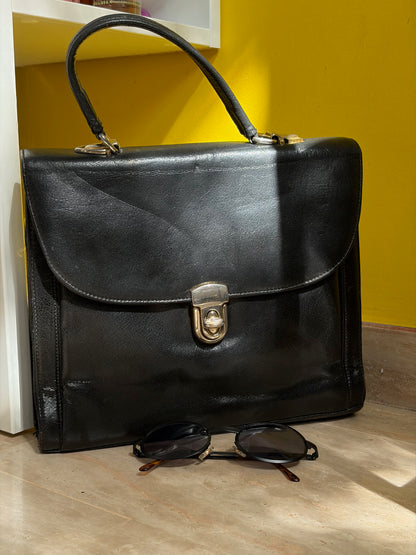 SAC À MAIN CUIR NOIR VINTAGE | FERMOIR DORÉ