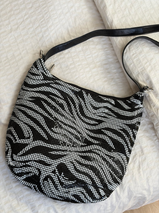 Sac épaule zébré sequins Y2K