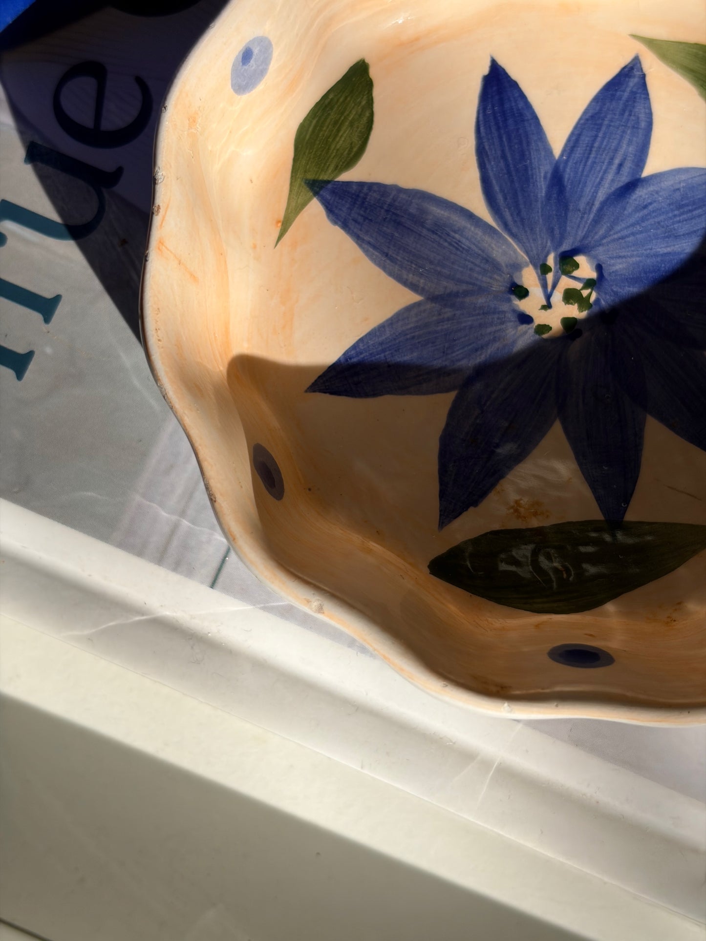 BOL CÉRAMIQUE PEINT MAIN | FLEUR BLEUE