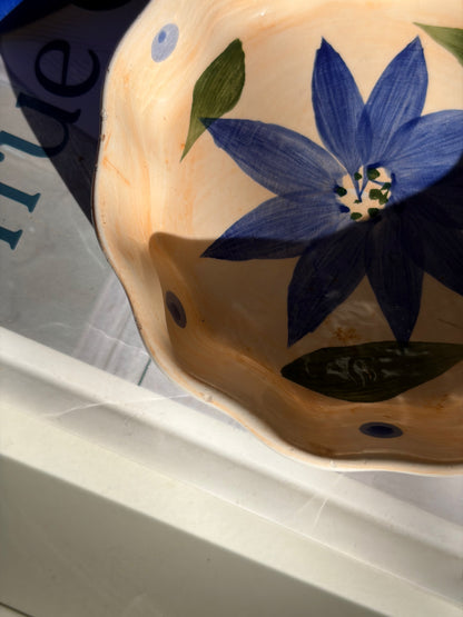 BOL CÉRAMIQUE PEINT MAIN | FLEUR BLEUE