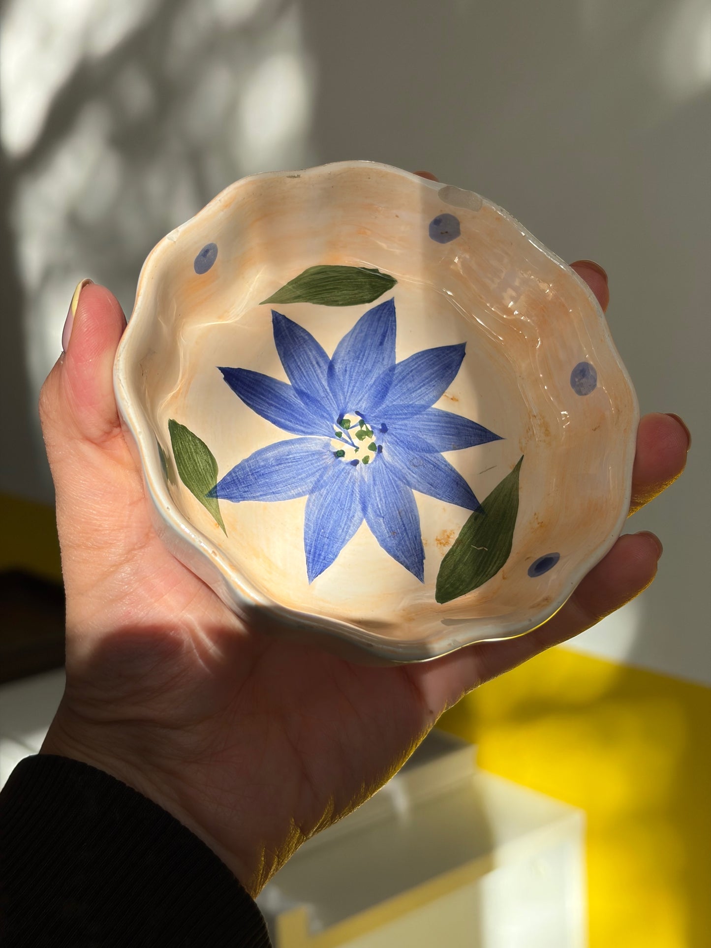 BOL CÉRAMIQUE PEINT MAIN | FLEUR BLEUE