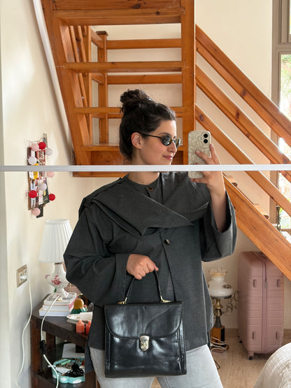 SAC À MAIN CUIR NOIR VINTAGE | FERMOIR DORÉ