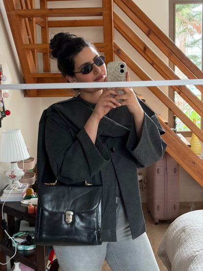 SAC À MAIN CUIR NOIR VINTAGE | FERMOIR DORÉ
