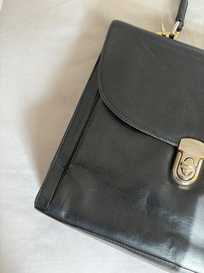 SAC À MAIN CUIR NOIR VINTAGE | FERMOIR DORÉ