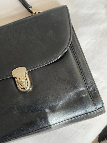 SAC À MAIN CUIR NOIR VINTAGE | FERMOIR DORÉ