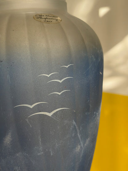 VASE BLEU CIEL CÔTELÉ | CÉRAMIQUE VINTAGE