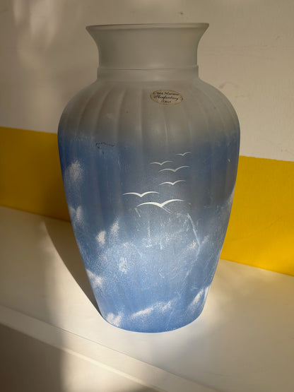 VASE BLEU CIEL CÔTELÉ | CÉRAMIQUE VINTAGE