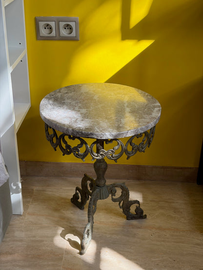 GUÉRIDON MARBRE & FONTE BAROQUE | VINTAGE