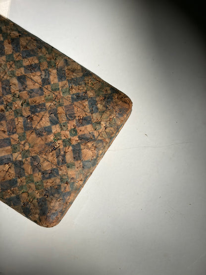 Miroir de poche vintage en liège motif damier