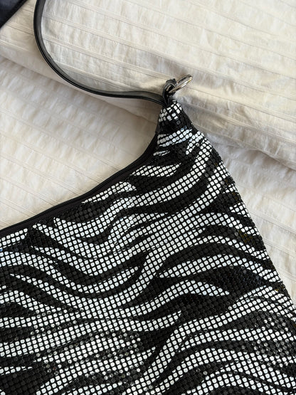 Sac épaule zébré sequins Y2K