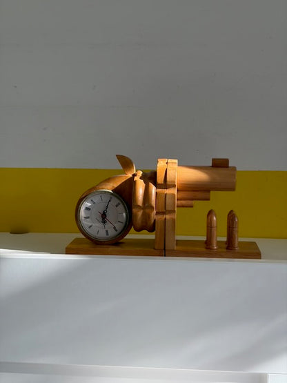 SERRE-LIVRES REVOLVER HORLOGE BOIS VINTAGE ⏰