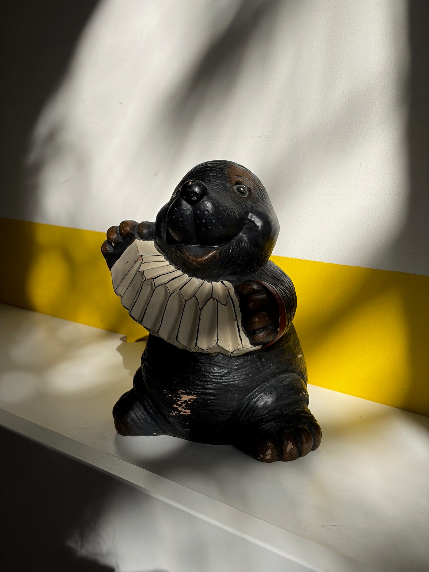 GRANDE FIGURINE OURS CLOWN CÉRAMIQUE NOIRE | VINTAGE 🐻🖤