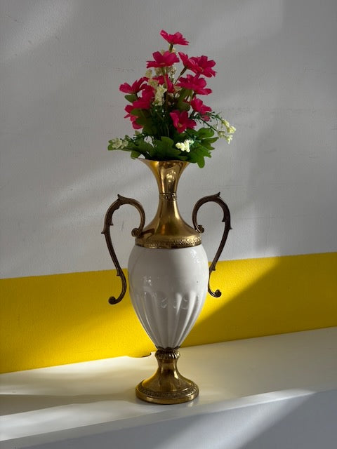 VASE AMPHORE PORCELAINE ET LAITON VINTAGE 🏺