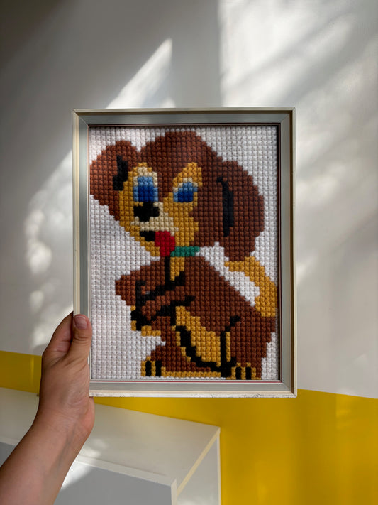 BRODERIE POINT DE CROIX CHIEN ENCADRÉE | FAIT MAIN 🐶🤎
