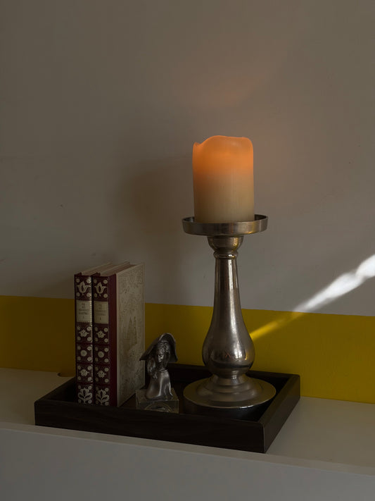 BOUGEOIR MÉTAL ARGENTÉ PATINÉ STYLE BALUSTER | VINTAGE 🕯️🤍