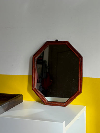 MIROIR OCTOGONAL CADRE BOIS LAQUÉ BORDEAUX | VINTAGE 🪞🤎