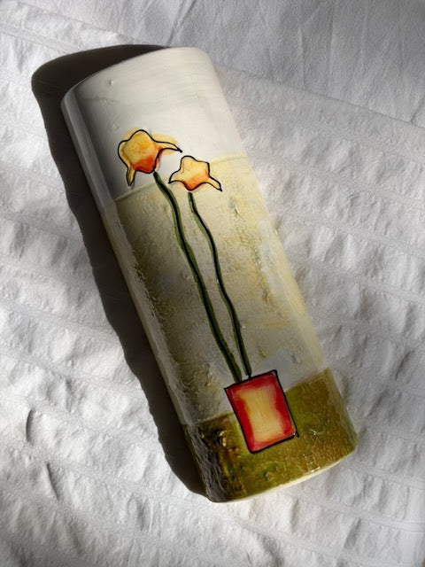 VASE CYLINDRIQUE FLEURS NAÏVES VINTAGE 🌼