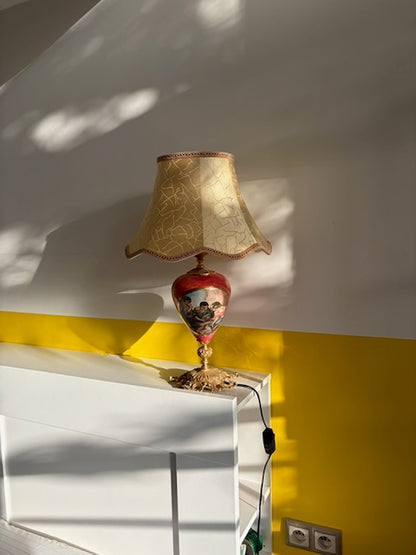 LAMPE URNE PEINTE ABAT-JOUR CRAQUELÉ VINTAGE