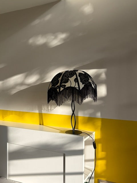 LAMPE PIED TORSADÉ ABAT-JOUR FRANGES VINTAGE 🖤