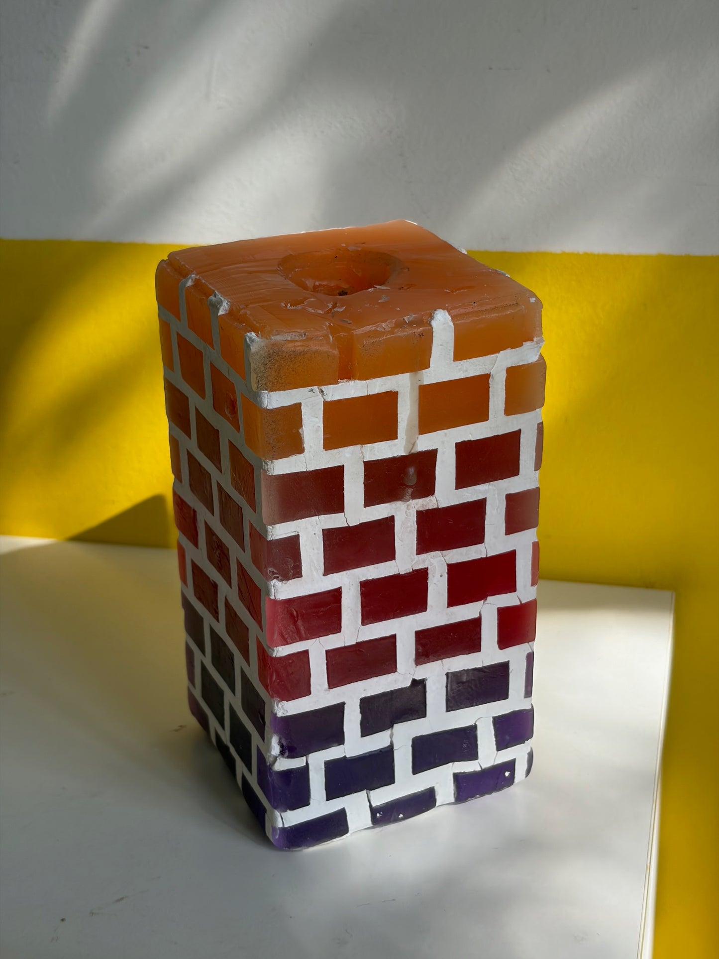 BOUGEOIR CARRÉ MOSAÏQUE VERRE ORANGE ROUGE VIOLET 🕯️