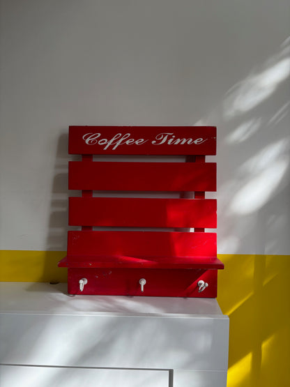 ÉTAGÈRE MURALE BOIS ROUGE "COFFEE TIME" | VINTAGE ☕❤️