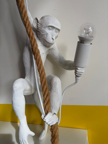 LAMPE SINGE RÉSINE BLANCHE CORDE SUSPENDUE | VINTAGE 🐒✨