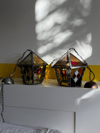 DUO DE LANTERNES VERRE TEINTÉ PLOMB MULTICOLORE | VINTAGE 🏮🌈