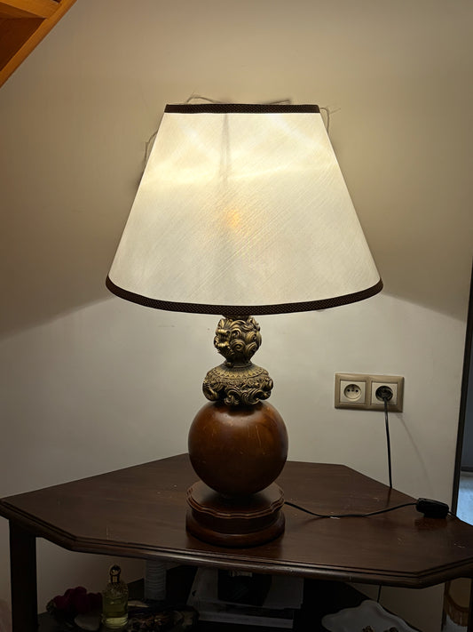 LAMPE DE TABLE BOIS TOURNÉ BRONZE SCULPTÉ | VINTAGE