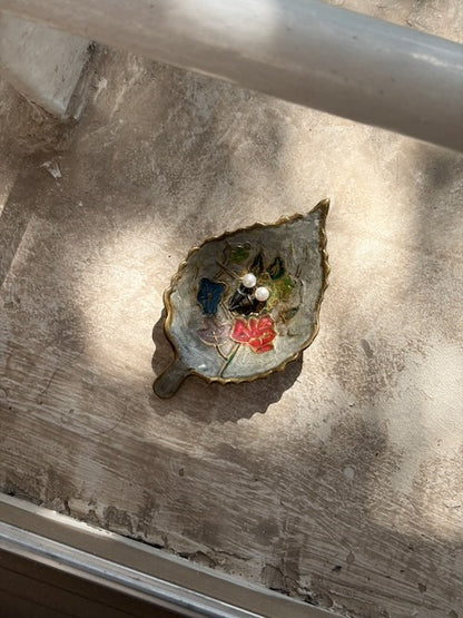 VIDE-POCHE FEUILLE ÉMAILLÉ VINTAGE 🍂