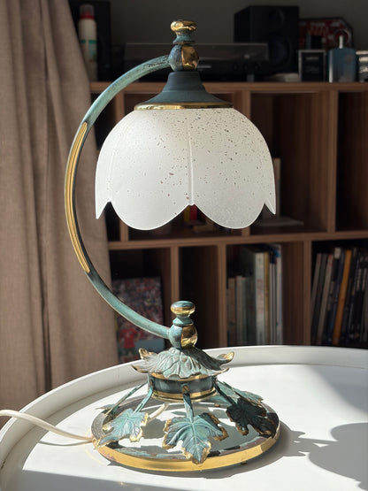 LAMPE BRAS ARQUÉ FEUILLES DE VIGNE TULIPE VERRE | ART NOUVEAU