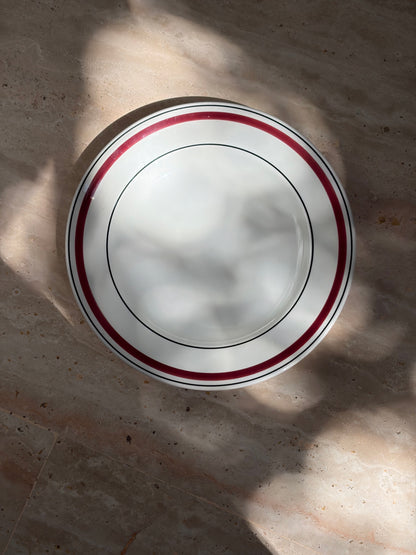 ASSIETTE PORCELAINE BLANCHE BANDE BORDEAUX