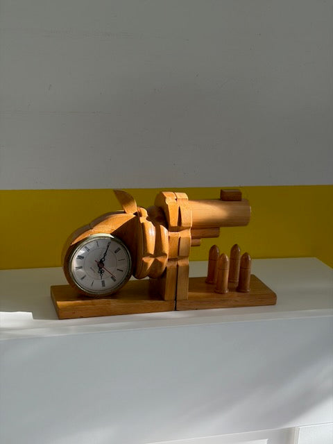 SERRE-LIVRES REVOLVER HORLOGE BOIS VINTAGE ⏰