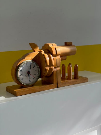 SERRE-LIVRES REVOLVER HORLOGE BOIS VINTAGE ⏰