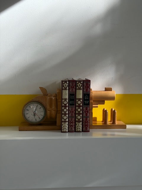 SERRE-LIVRES REVOLVER HORLOGE BOIS VINTAGE ⏰