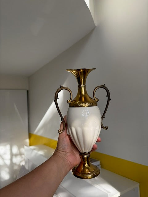 VASE AMPHORE PORCELAINE ET LAITON VINTAGE 🏺
