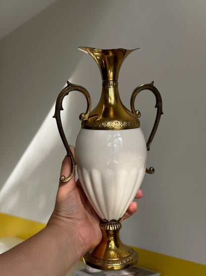 VASE AMPHORE PORCELAINE ET LAITON VINTAGE 🏺