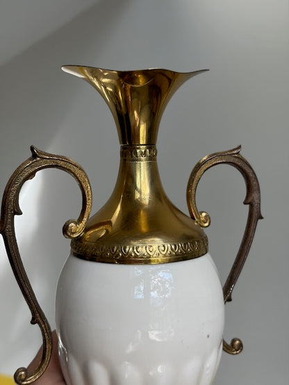 VASE AMPHORE PORCELAINE ET LAITON VINTAGE 🏺