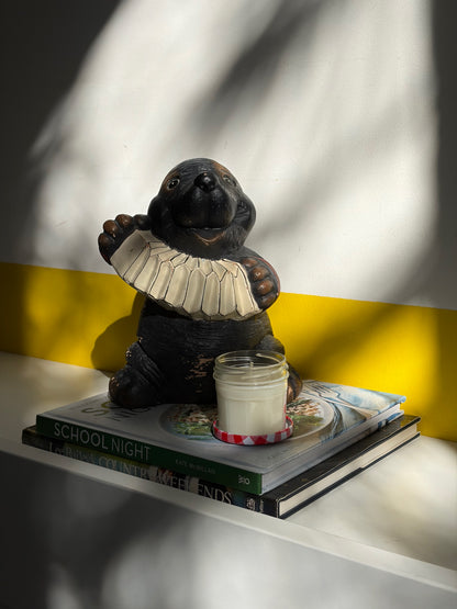 GRANDE FIGURINE OURS CLOWN CÉRAMIQUE NOIRE | VINTAGE 🐻🖤