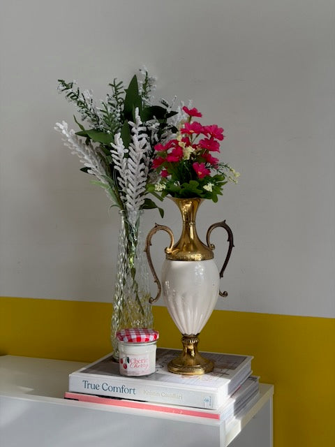 VASE AMPHORE PORCELAINE ET LAITON VINTAGE 🏺