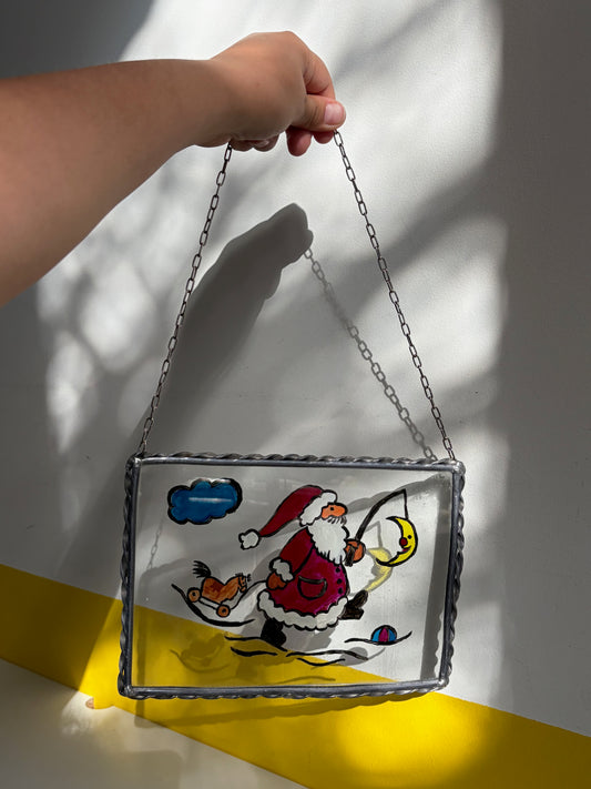 TABLEAU VERRE PEINT PÈRE NOËL HUMORISTIQUE | VINTAGE 🎅🌙