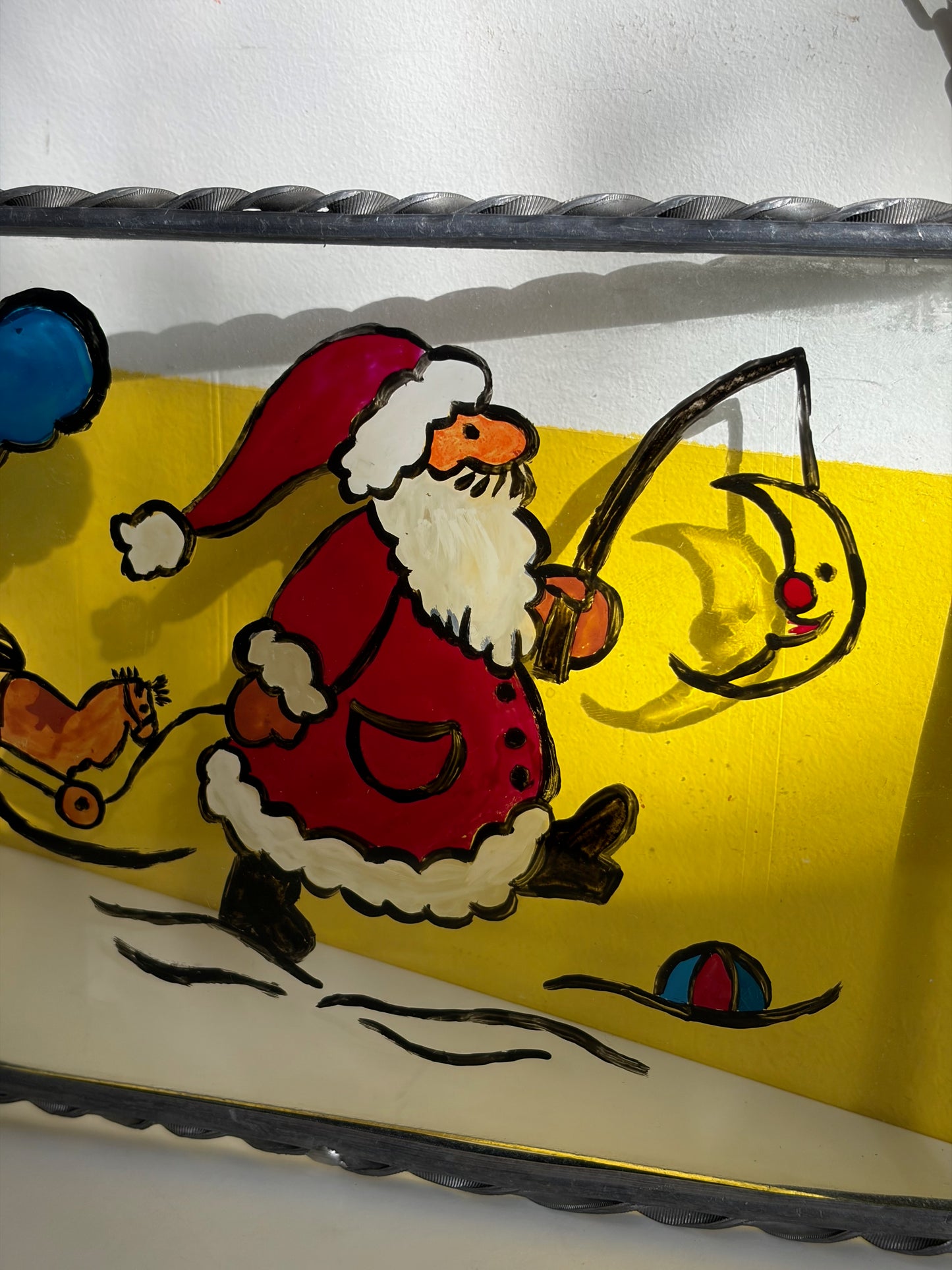 TABLEAU VERRE PEINT PÈRE NOËL HUMORISTIQUE | VINTAGE 🎅🌙